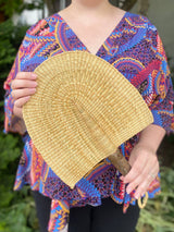 All Natural Veta Vera African Hand Fan with Leather Handle