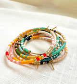 Bright Beaded Gold Hoops Earrings