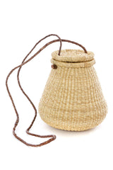 Ghanaian Rambling Rose Lidded Basket Purse - Natural