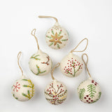 Holiday Felt Ball Hand Embroidered White Assorted