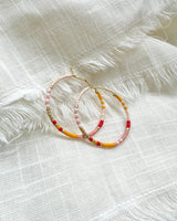 Bright Beaded Gold Hoops Earrings