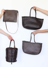 Jacky Bucket Bag - Dark Brown (with fixed cotton drawstring)