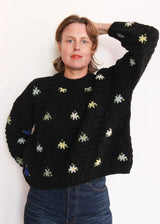 Hand Knit Pullover with Embroidery - Black