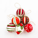 Holiday Felt Ball Hand Embroidered - Red Assorted