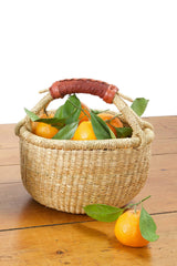 Natural Baby Bolga Market Basket with Leather Handle
