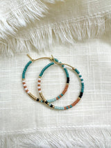 Bright Beaded Gold Hoops Earrings