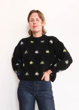 Hand Knit Pullover with Embroidery - Black