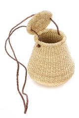 Ghanaian Rambling Rose Lidded Basket Purse - Natural