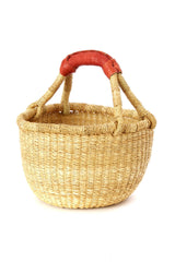 Natural Baby Ghanaian Bolga Basket with Brown Leather Handle