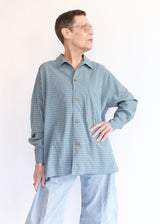 Dobby Check Oversized Shirt - Blue