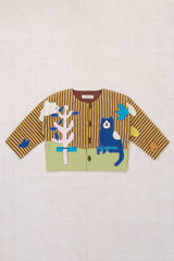 Catscape Applique Cardigan - Cola Painterly Stripe