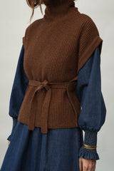 Kanon Recycled Wool Knitted Vest in Tan Marl