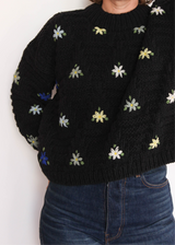 Hand Knit Pullover with Embroidery - Black