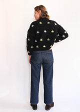 Hand Knit Pullover with Embroidery - Black