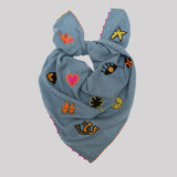 Embroidered Silk Noil Bandana