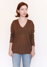 Fine Low V Neck - Rust