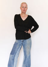 Fine Low V Neck - Black Melange