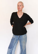 Fine Low V Neck - Black Melange