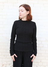 Smocked L/S Tee - Black