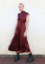 Twisted Dress in Crinkled Satin - Burgundy