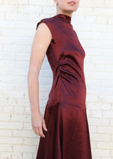 Twisted Dress in Crinkled Satin - Burgundy