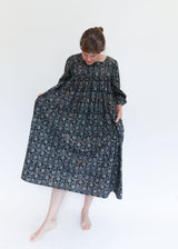 Daphne Dress - Black/Indigo Print