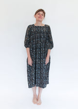 Daphne Dress - Black/Indigo Print