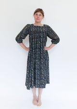 Daphne Dress - Black/Indigo Print