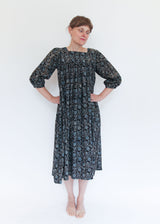 Daphne Dress - Black/Indigo Print