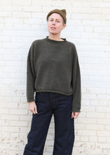Boucle Rolled Sweater - Dark Olive