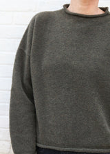Boucle Rolled Sweater - Dark Olive
