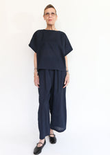 Wide Pants w/ Micro Wave Texture - Navy