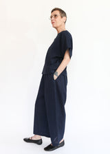 Wide Pants w/ Micro Wave Texture - Navy