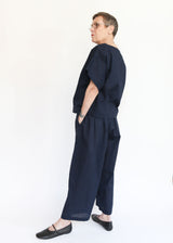 Wide Pants w/ Micro Wave Texture - Navy