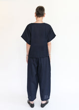 Wide Pants w/ Micro Wave Texture - Navy