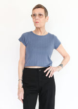 Crop Pointelle Tee - Indigo