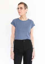 Crop Pointelle Tee - Indigo