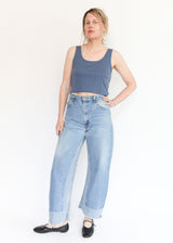 Crop Pointelle Scoop Tank - Indigo