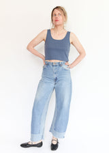 Crop Pointelle Scoop Tank - Indigo