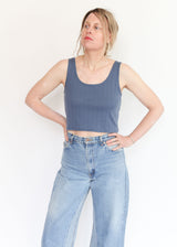 Crop Pointelle Scoop Tank - Indigo