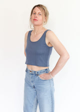 Crop Pointelle Scoop Tank - Indigo