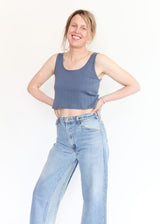Crop Pointelle Scoop Tank - Indigo
