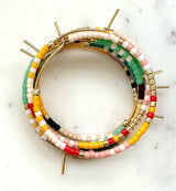 Bright Beaded Gold Hoops Earrings