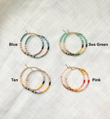 Bright Beaded Gold Hoops Earrings