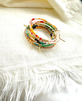 Bright Beaded Gold Hoops Earrings