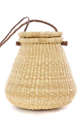 Ghanaian Rambling Rose Lidded Basket Purse - Natural