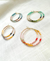 Bright Beaded Gold Hoops Earrings