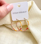 Bright Beaded Gold Hoops Earrings