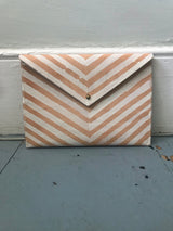 Abigail Chapin hand-painted veg tan clutch- chevrons
