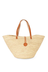 Woven Palm Basket Tote with Leather